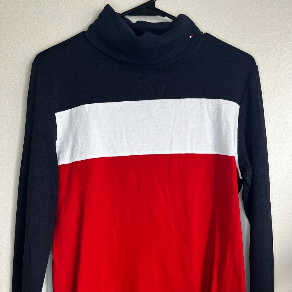 Tommy Hilfiger Men’s Turtleneck – Navy Blue with White & Red Detail (L, NWT)
